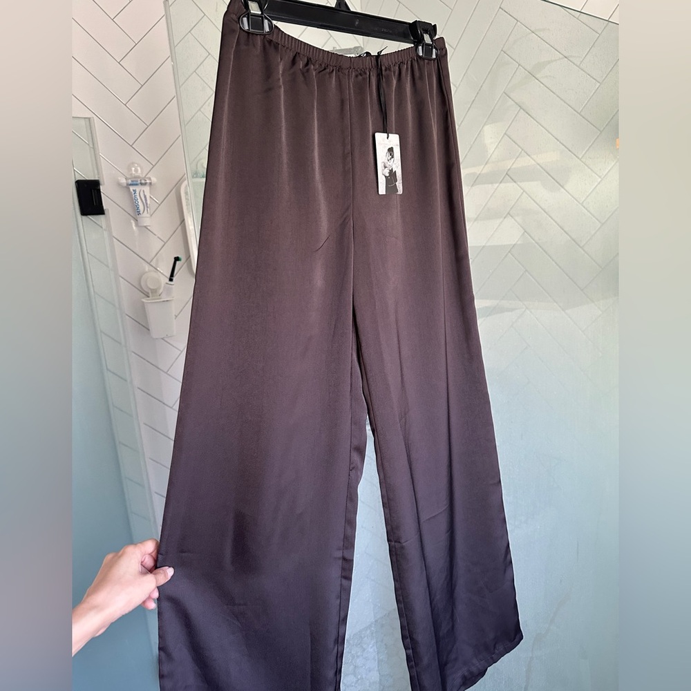 Brown Satin Pants size Small NEW